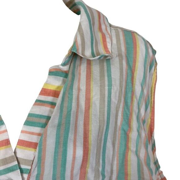 Foxcroft Womens Fox Croft Striped Linen Sleeveless Tie Front Button Up Top 24W - Picture 7 of 16